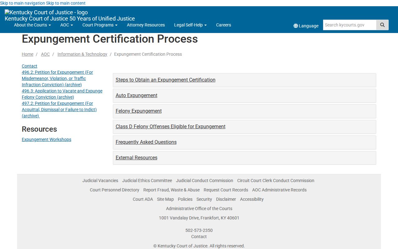 Kentucky expungement rules affecting Lincoln County release records